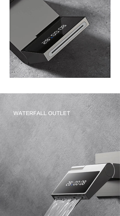 Luxury Gun Gray Brass Wall Mounted Bathroom Faucet