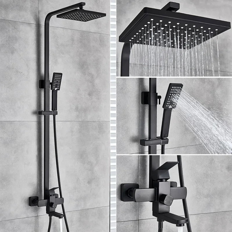 Black Luxury Bathroom Shower Faucet Wall Mounted Swivel
