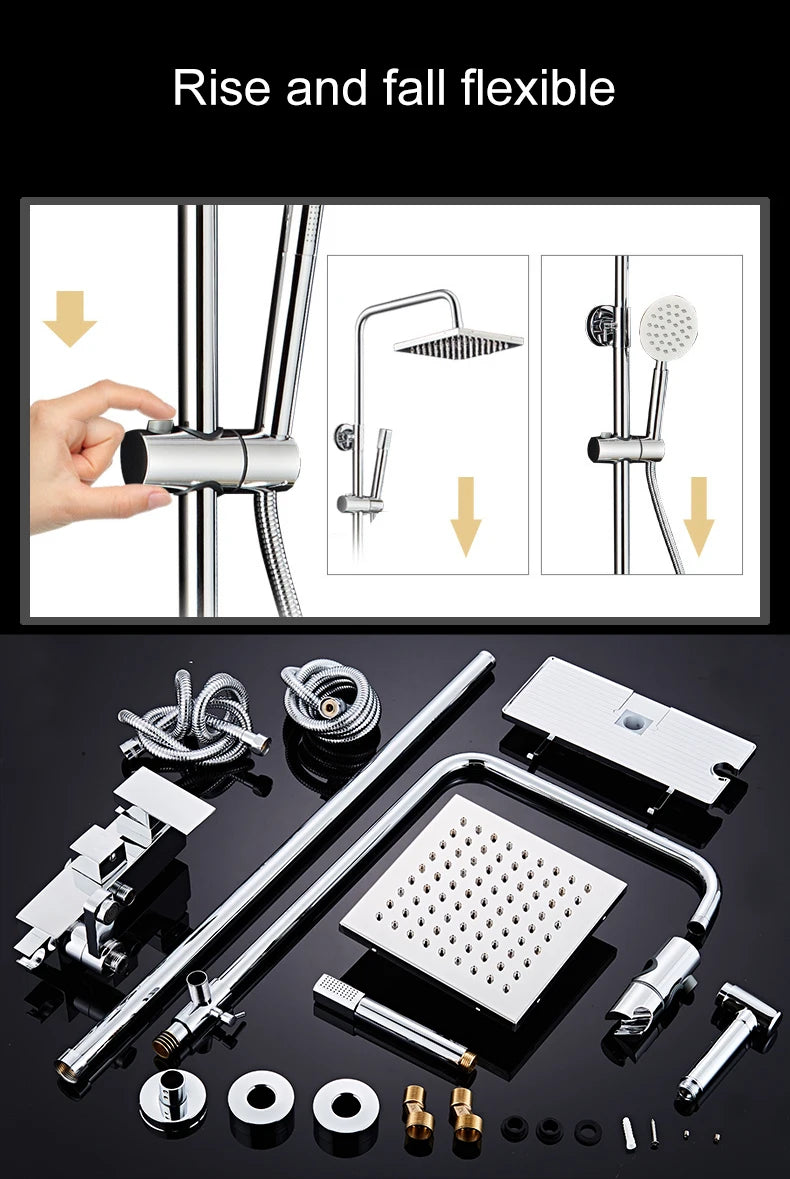 Bathroom Shower Black/Chrome Plated Circular Copper Pressure
