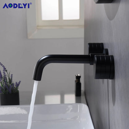 Black Bathroom Faucet Brass Double Lever Wall Mounted