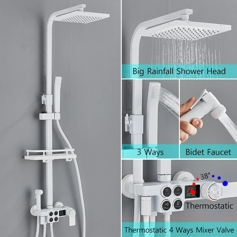 Matte Black Functions Display Screen Shower Faucet Bathroom