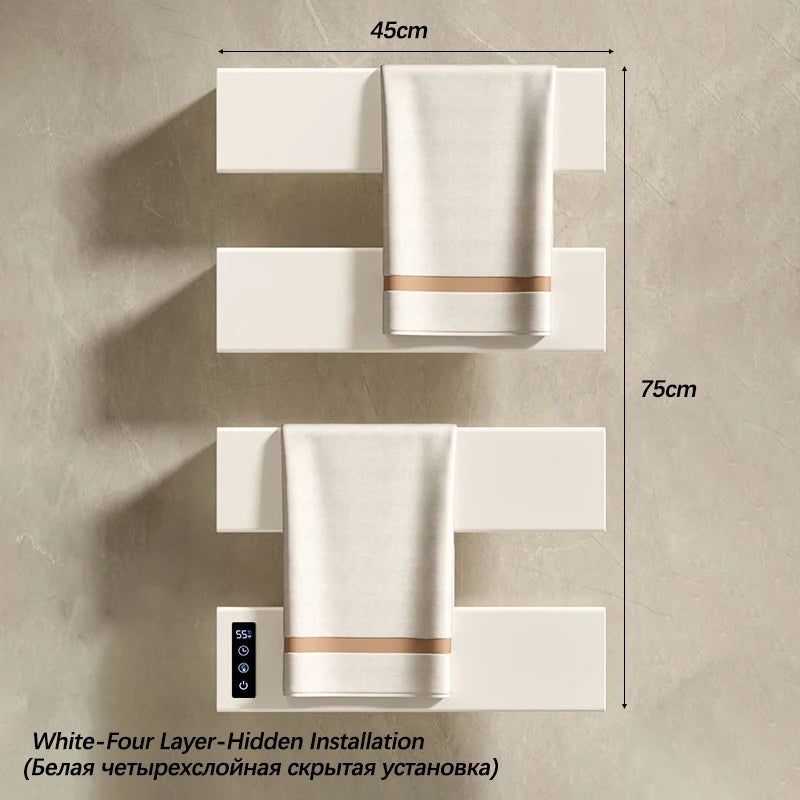 White Electric Heated Towel Rail Smart Temperature Time