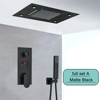 Black Embedded Ceiling Shower Head Intelligent Remote Control