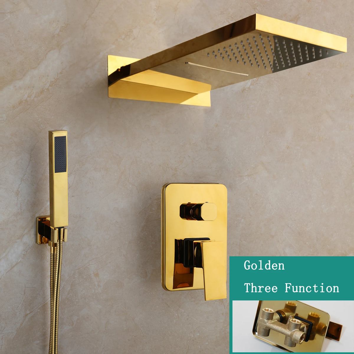 Sinlaku Golden Black Bathroom Shower Systerm Hand Spray