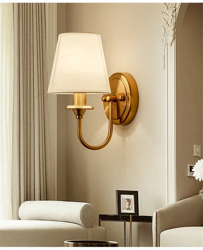 Modern Wall Sconce White Fabric Shade E27 Gold