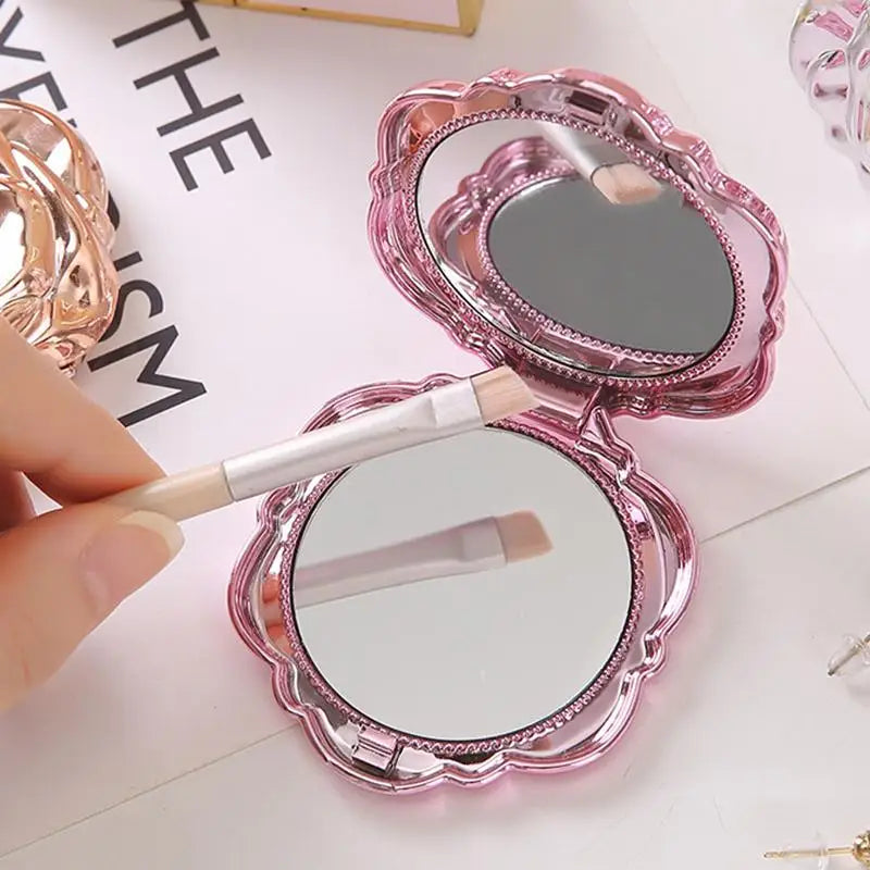 Double Sided Pocket Mirror Retro Rose Pattern Compact