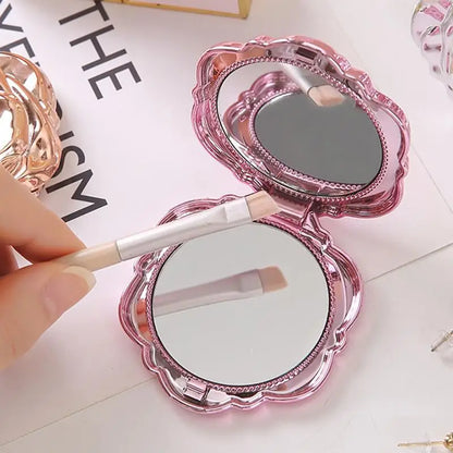 Double Sided Pocket Mirror Retro Rose Pattern Compact