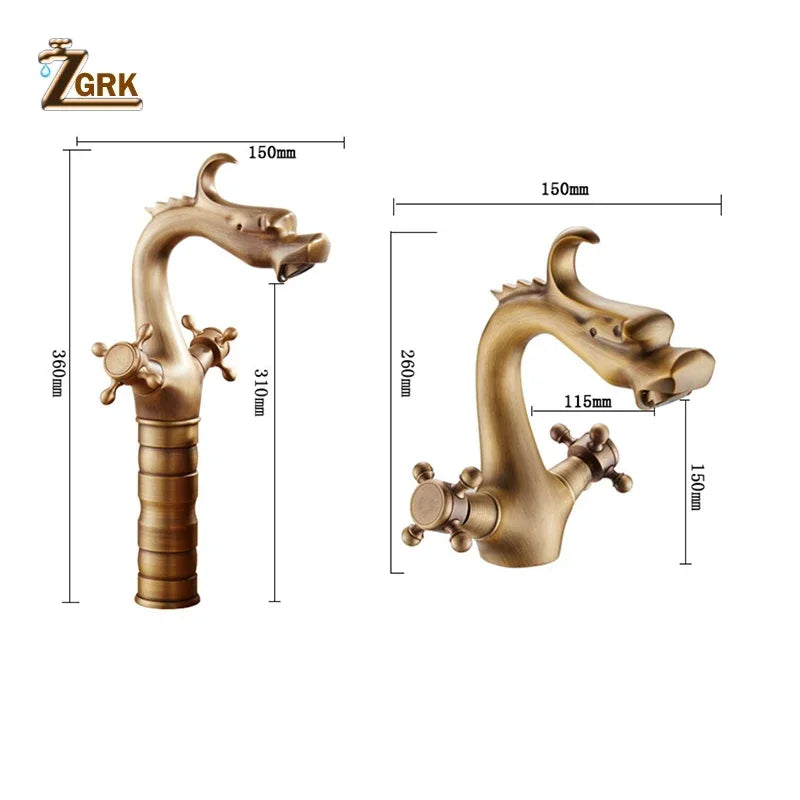 Zgrk Chinese Dragon Basin Faucet Bathroom Deck Mounted