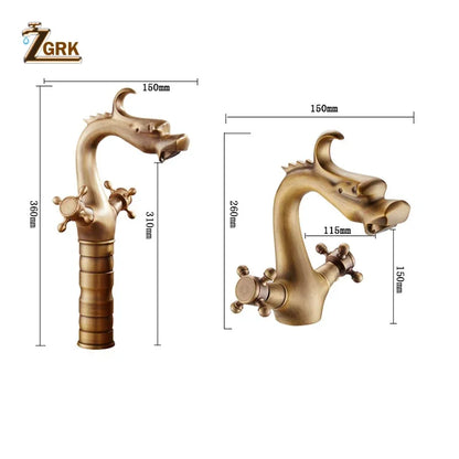 Zgrk Chinese Dragon Basin Faucet Bathroom Deck Mounted