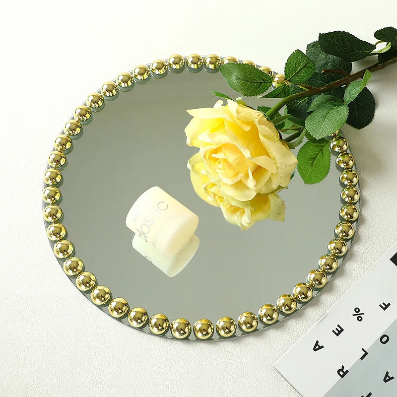 Pearl Dot Glass Mirror Storage Tray Light Luxury