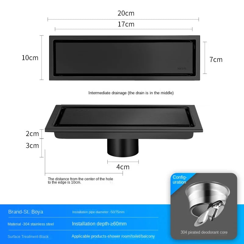 Luxury Hidden 304 Stainless Steel Rectangular Floor Drain