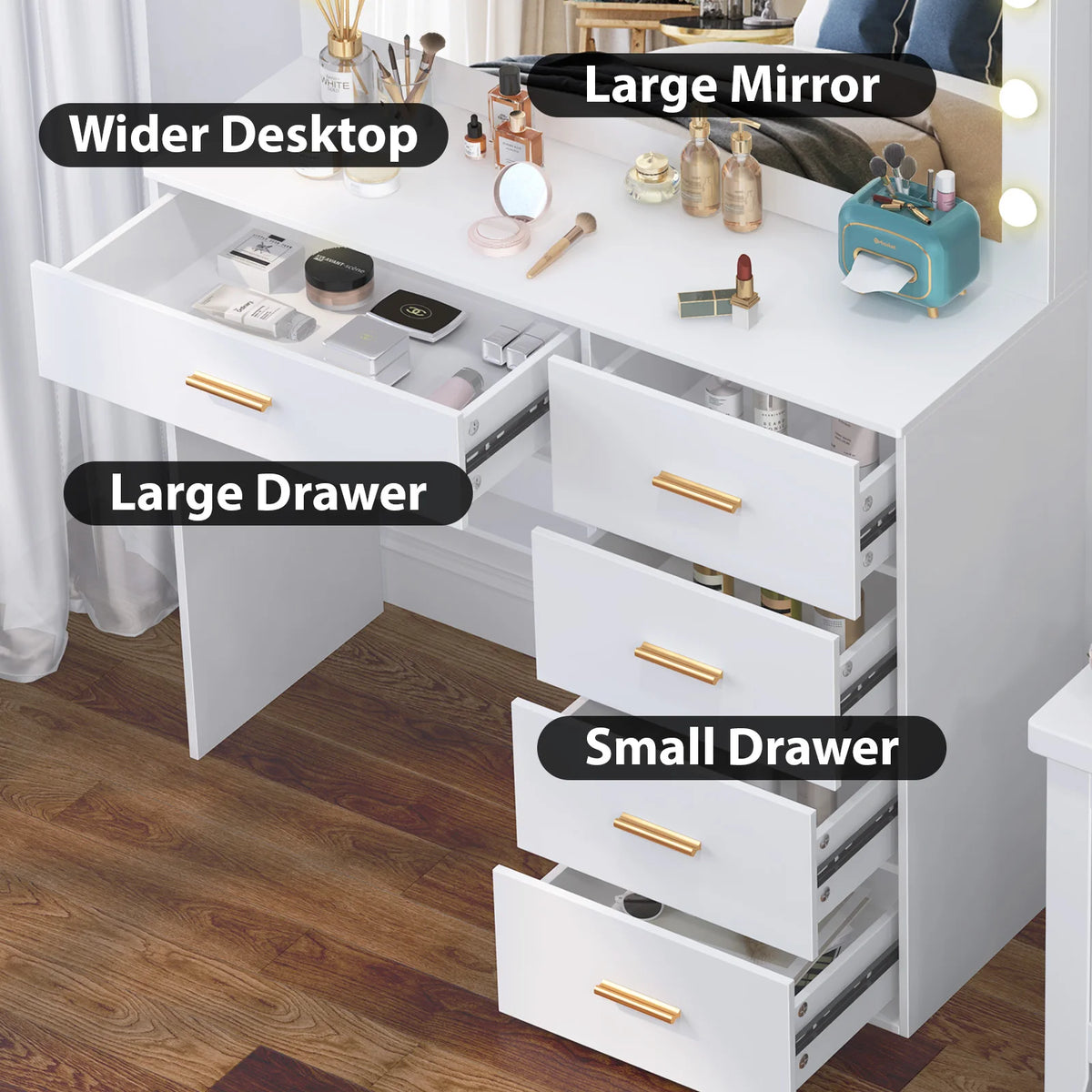 White Dressing Table Large Hollywood Mirror 11 Led