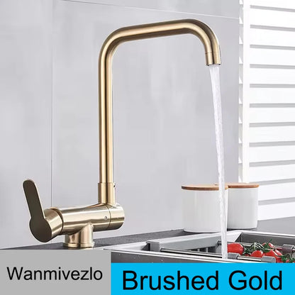 Brushed Gold Sink Faucet 360 Rotation Folding Faucet