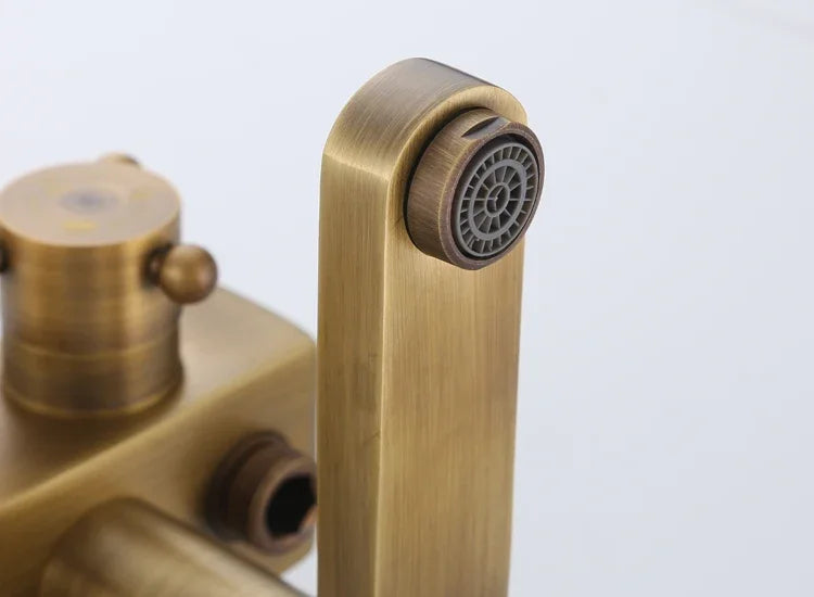 Antique Brass Shower Faucet 8-Inch Rainfall Dual Handle
