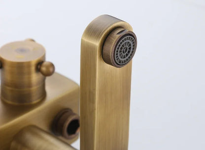 Antique Brass Shower Faucet 8-Inch Rainfall Dual Handle