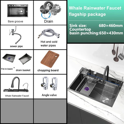Stainless Steel Waterfall Sink Extra Large Bowl Digital