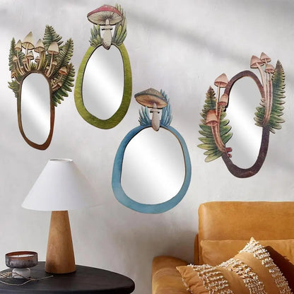 Decorative Wall Mirror Wooden Mushroom Forest Mirror Retro