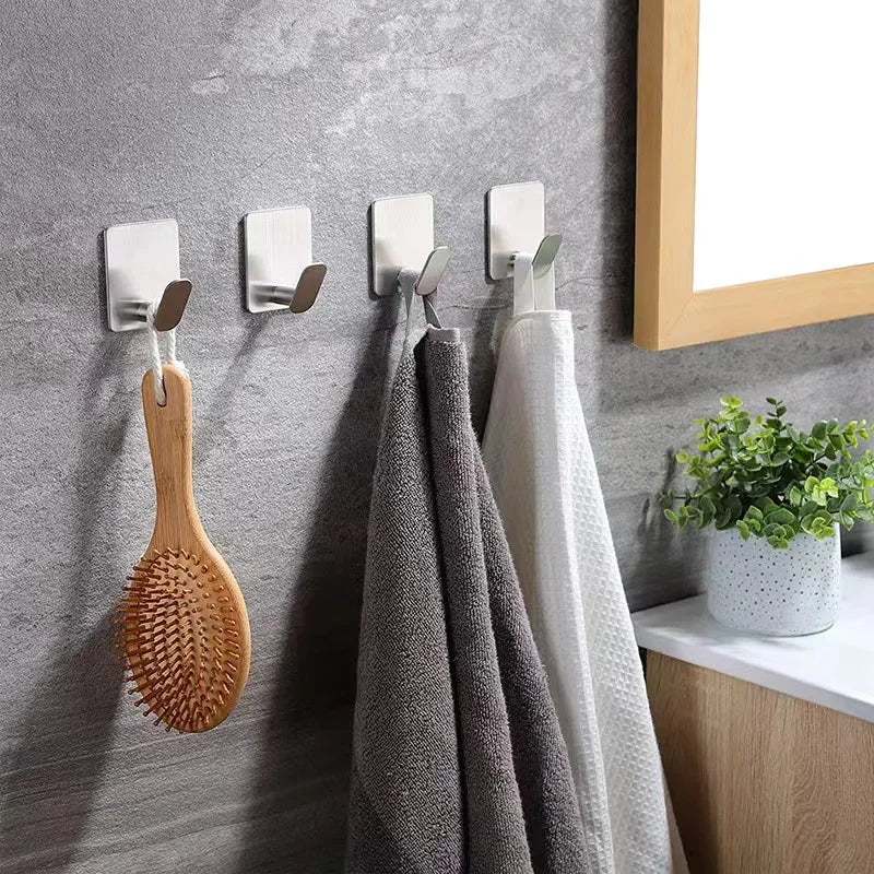 1/4pc Bathroom Stainless Steel Robe Hook Multi-Purpose Adhesive