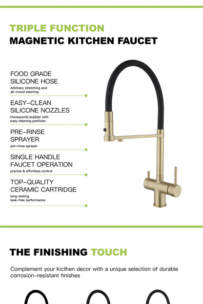 Modern Brushed Gold Brass Faucet Water Filtration Design