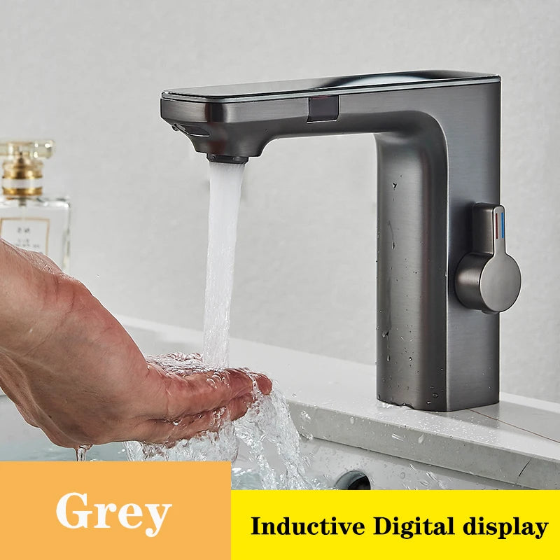 White Touchless Sensor Basin Faucet Smart Digital Display