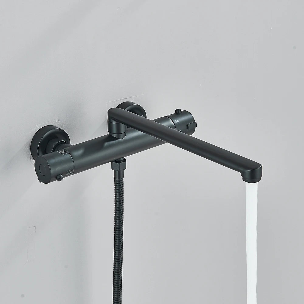 Chrome Black Bathtub Faucet Wall Mounted Thermostatic Shower