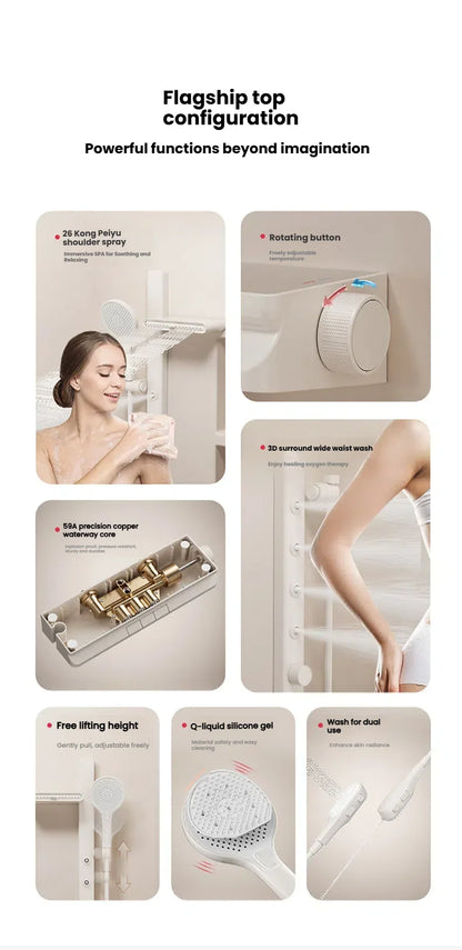 Gun Grey Bathroom Shower System Shoulder Waist Spouts