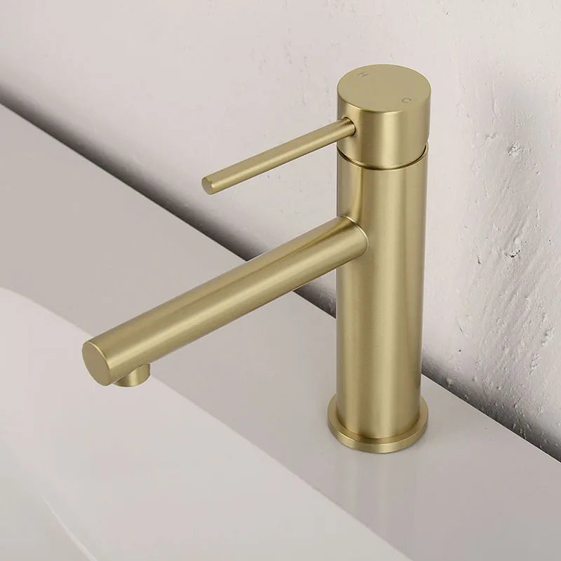 Brushed Rose Gold Bathroom Sink Faucet Deck Mounted