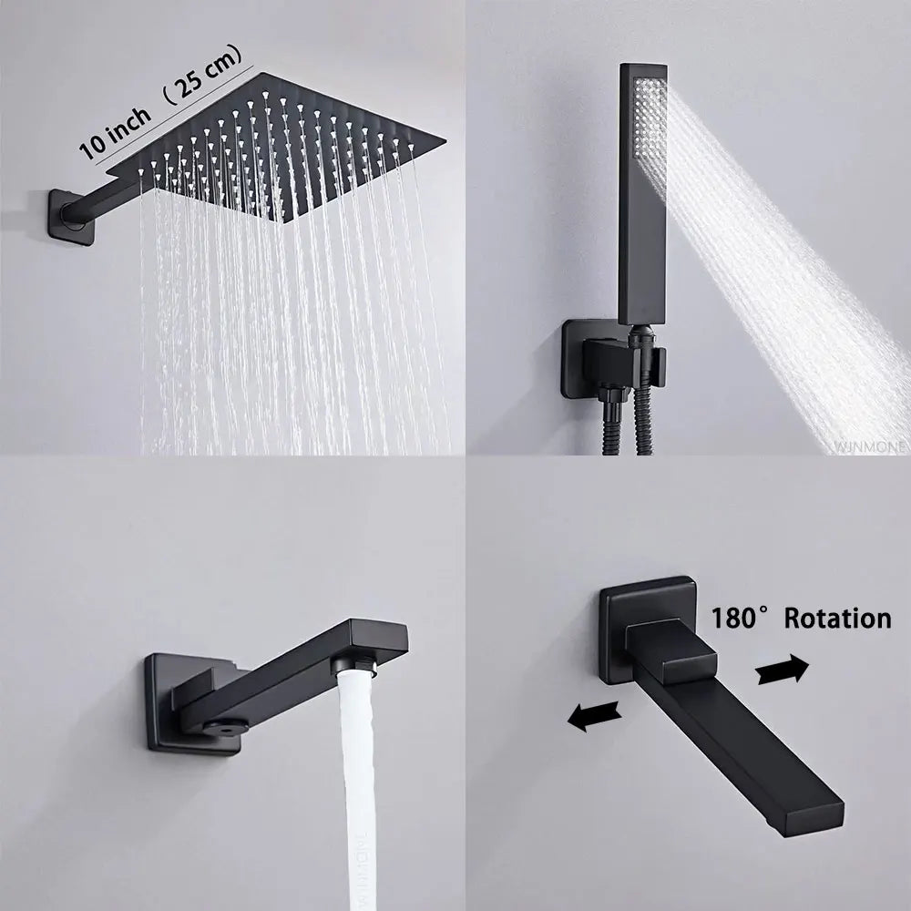 Luxury Brushed Gold/Black/Silver/Grey Hidden Bathroom Shower