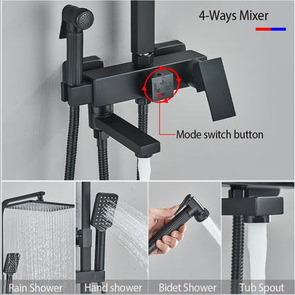 Shower Faucet Rainfall 3/4-Ways Bathtub Tap Bathroom Shelf