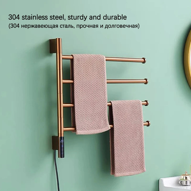 Bathroom Rose Gold Towel Warmer Touch Control Timing