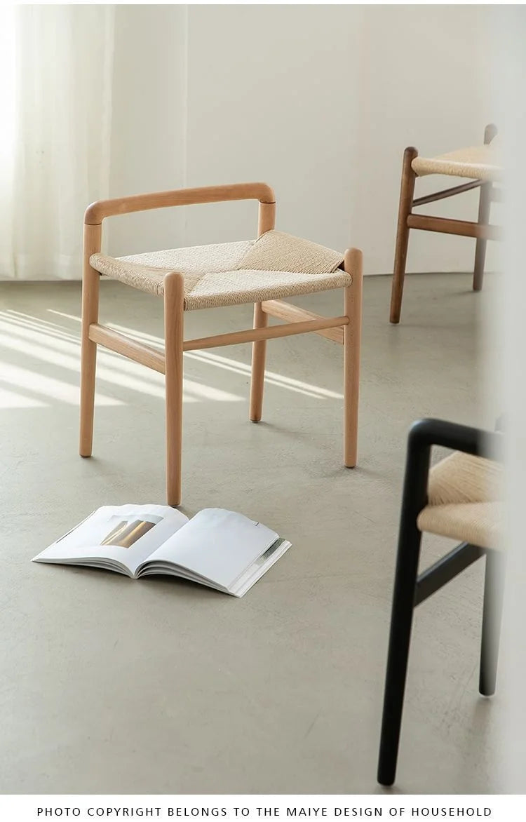 Momo Scandinavian Simple Wood Vanity Stool Rattan Wicker