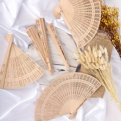 Personalized Folding Wooden Hand Fans Custom Engraved Wedding