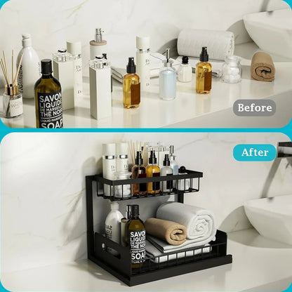 Tier Sliding Under Sink Storage Rack Rustproof Metal
