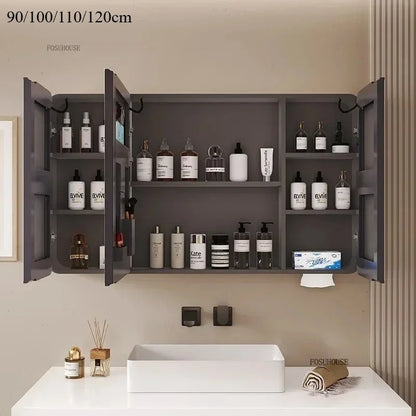 Minimalist Modern Arc-Shaped Smart Bathroom Mirror Cabinets