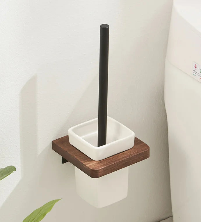 Walnut-Horse Bucket Brush Non-Dead Corner Toilet Shelf-Free