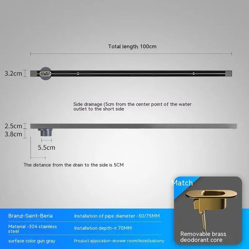 2cm Wide Floor Drain Stainless Steel Linear Narrow
