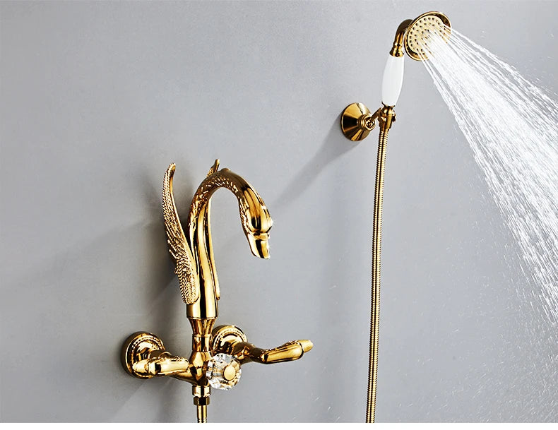 Ellen Bathtub Faucet Gold Swan Hand Shower Wall