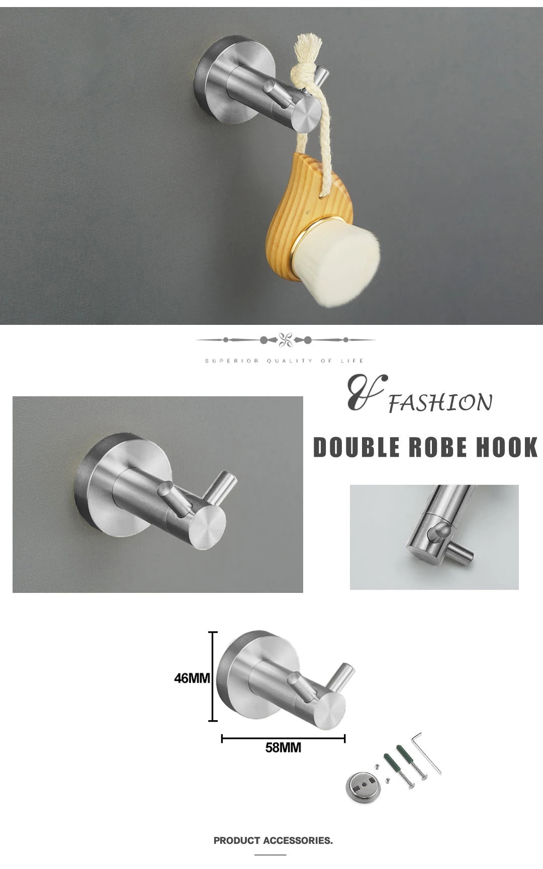Brushed Nickel Bathroom Towel Bar Bath Robe Hook