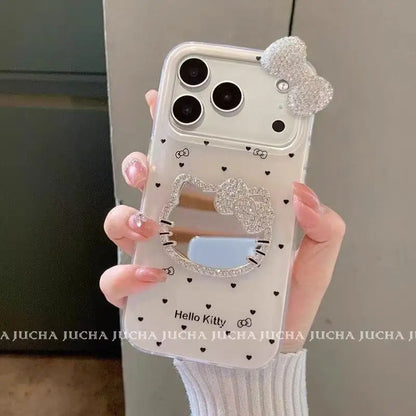 Cartoon Cat Makeup Mirror 3d Bow Case Iphone