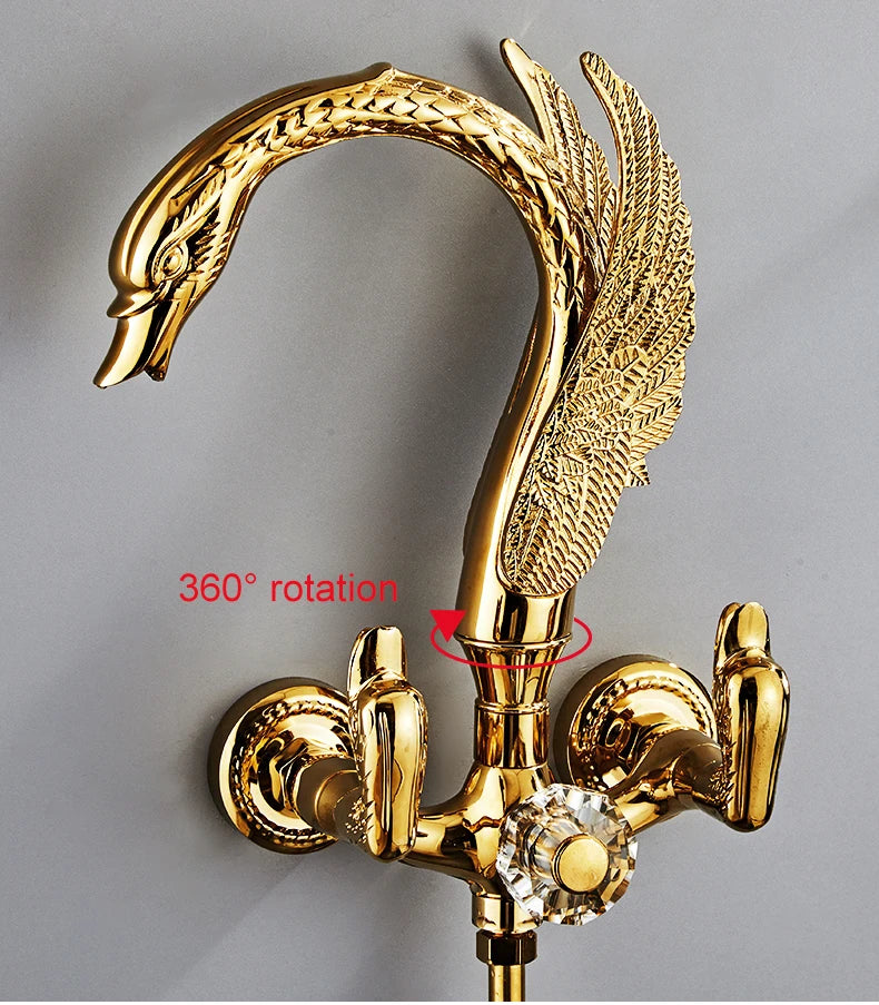 Ellen Bathtub Faucet Gold Swan Hand Shower Wall