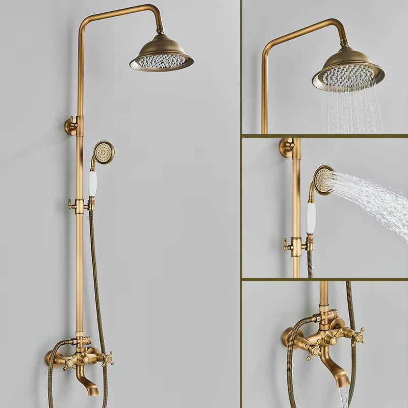 Antique Brass Shower Faucet Rainfall Head Shower Handshower