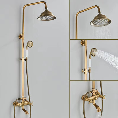 Antique Brass Shower Faucet Rainfall Head Shower Handshower