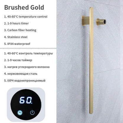 Gold Vertical Heated Towel Rail Large Towels &