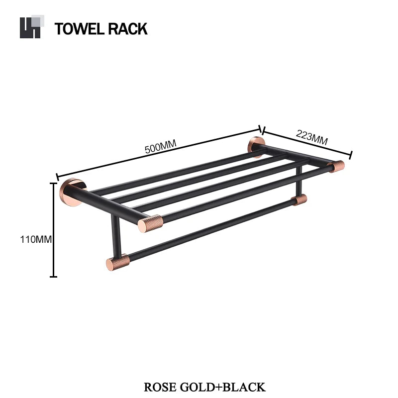 Rose Gold &Black Wall Mount Shelf Toilet Bath