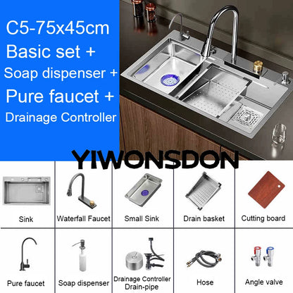 Brushed Nano Sink Waterfall Faucet Large Bowl Cup