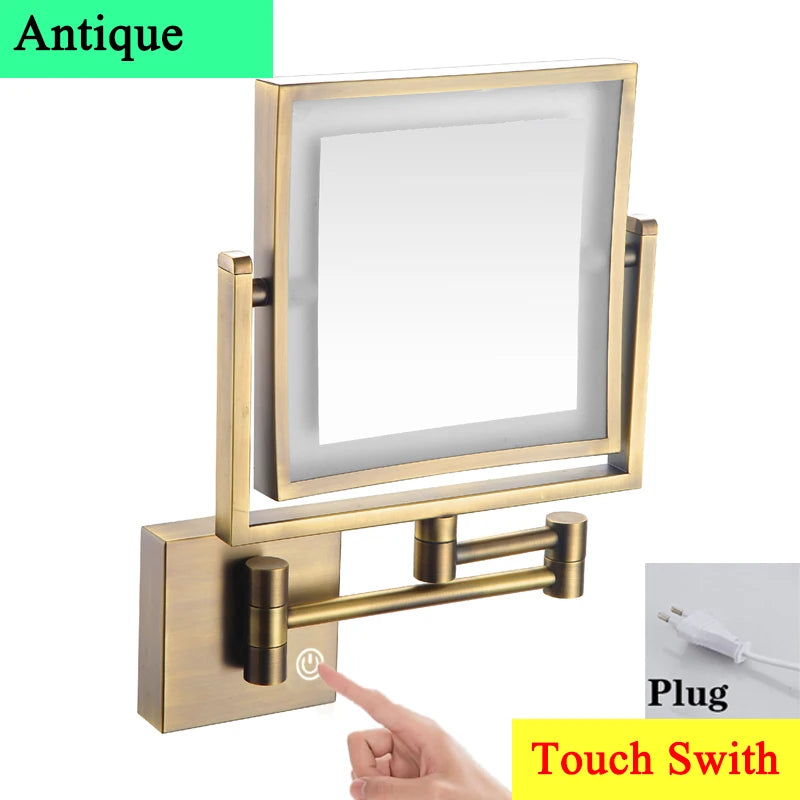 Square Touch Led Folding Bathroom Mirror 3x Magnifying