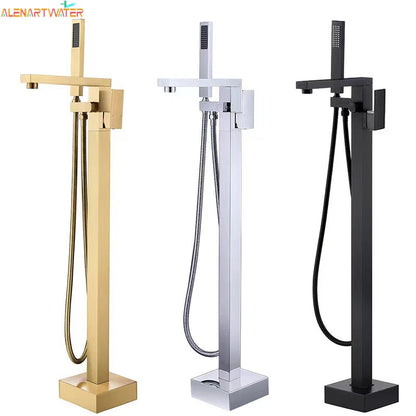 Matte Black Square Bathtub Shower Faucets Floor Standing