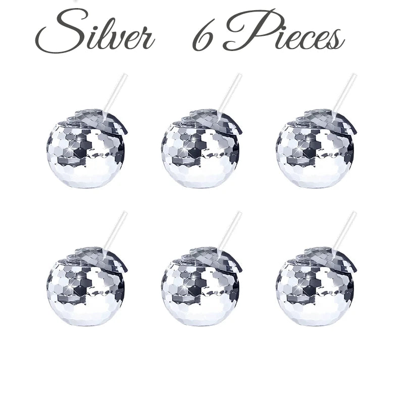 6-48pcs Disco Ball Cups Lids Staws Disco 70s