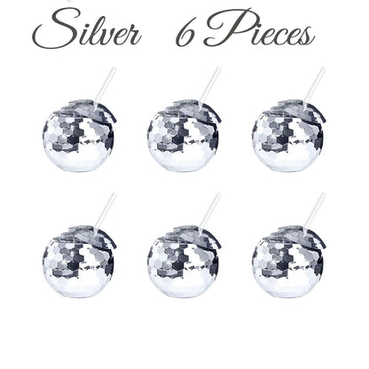 6-48pcs Disco Ball Cups Lids Staws Disco 70s