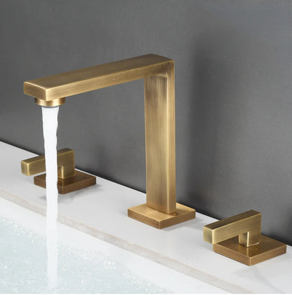 Brushed Gold Basin Faucet Solid Brass Three Hole